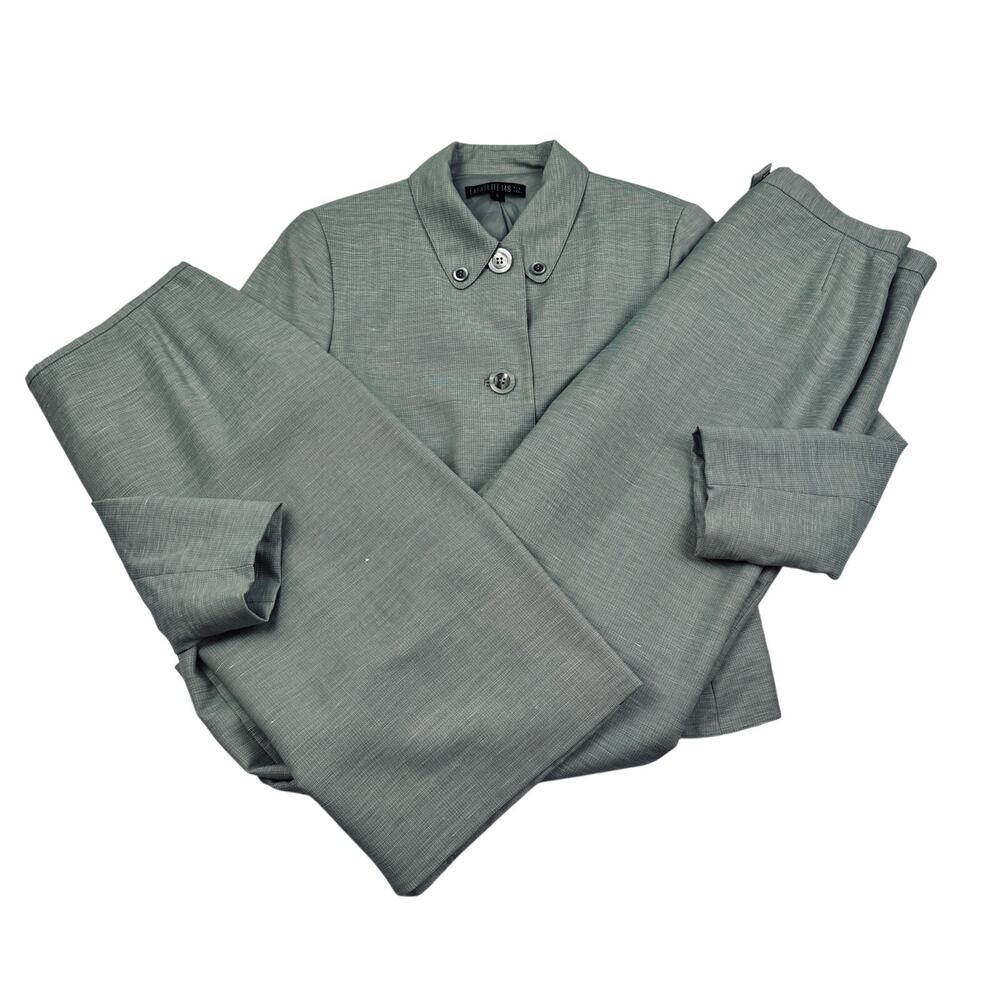 Gray-Green Women's Suit Jacket, Pants, And Skirt